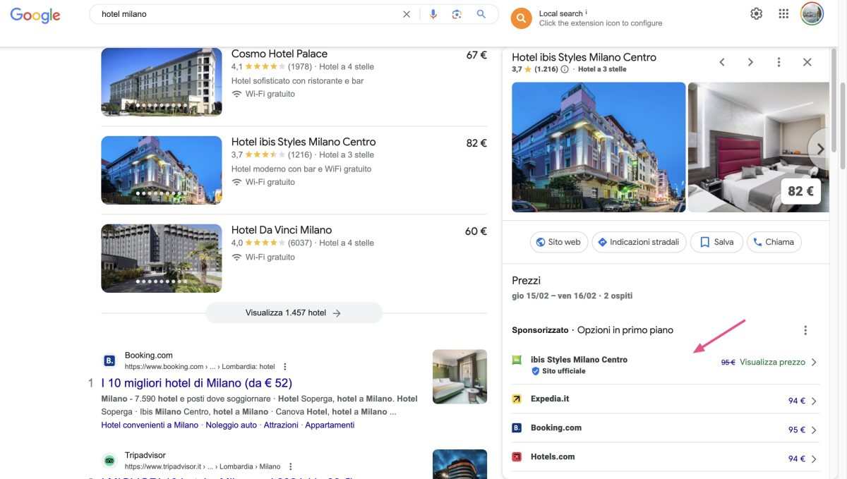 google hotel ads ricerca